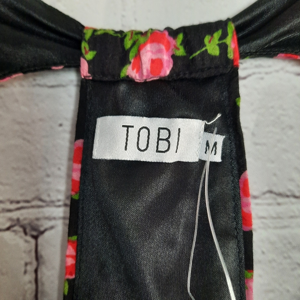 TOBI Black Red Floral Print Mini Dress Size M - Picture 11 of 15